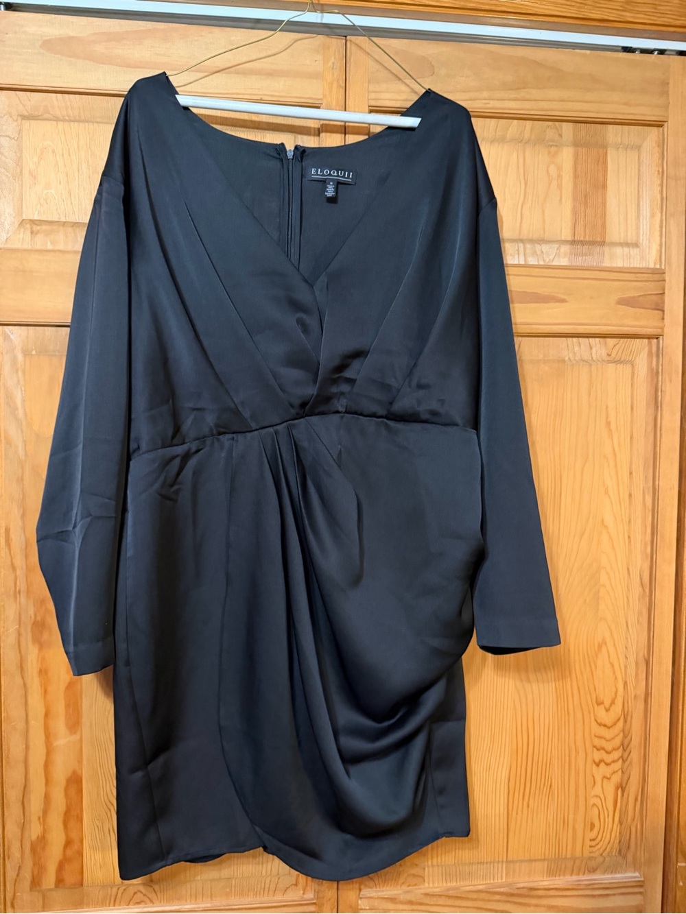 Eloquii Black V-Neck Draped Long Sleeve Day-to-Evening Dress
